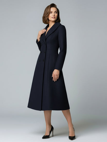 Woolen Double-Breasted A-line Midi Coat With Shawl Collar For Women 2026