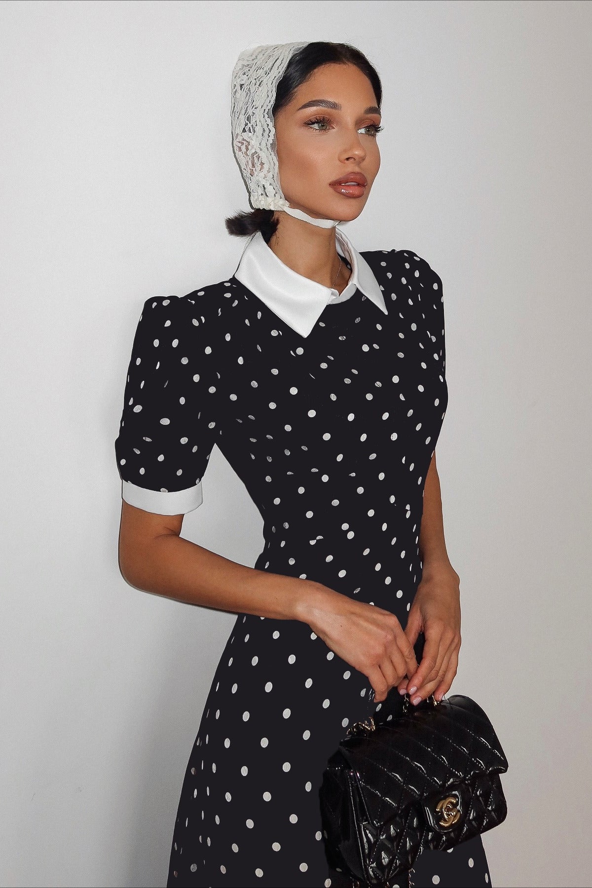 Polka Dot Color Block Waist Cinching Maxi Dress