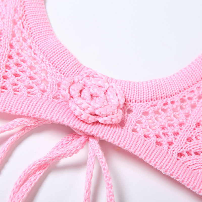 Halter self tie flower applique u neck maxi skirt set