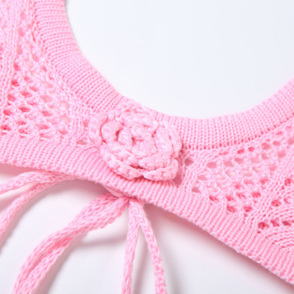 Halter self tie flower applique u neck maxi skirt set