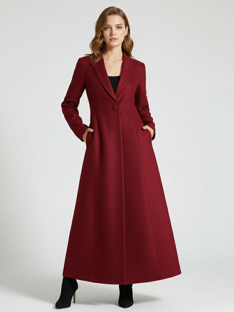 Women's Coat Warm Winter A-line Lapel Full Length Maxi Woolen Coat 2026