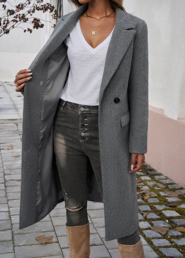 Elegant Everyday Double-Breasted Woolen Coat