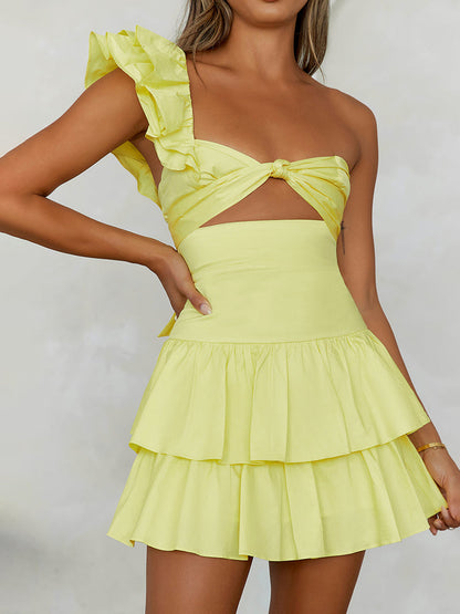 Flowerprint one-shoulder mini-dress