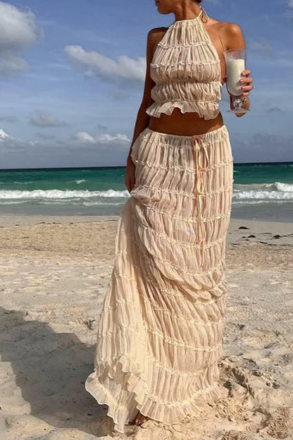Ruched Halter Cami & Maxi Skirt Boho Dress