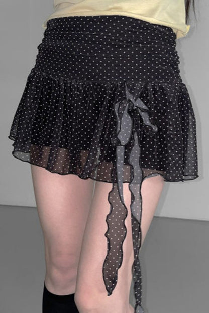 Retro Polka Dot Tie Mini Skirt