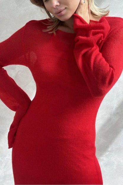 Hollow Out Pink Bodycon Knit Maxi Dress