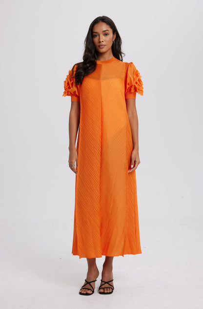 Jessica Floral Applique Textured Midi Dress