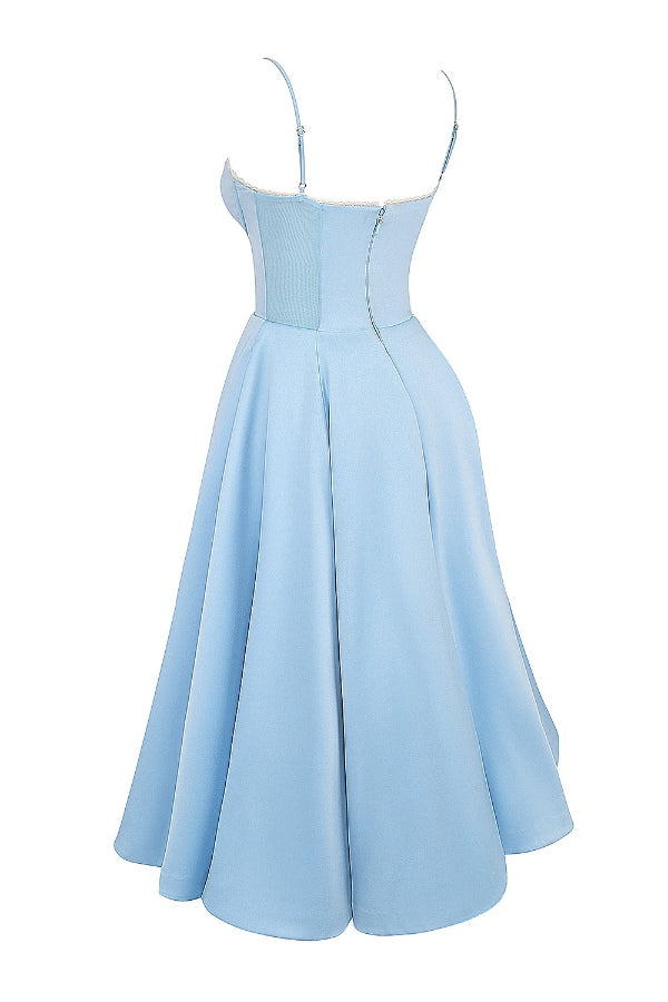 Lace Trim Sweetheart Corset Bodice Tulle Petticoat Fit and Flare Midi Dress