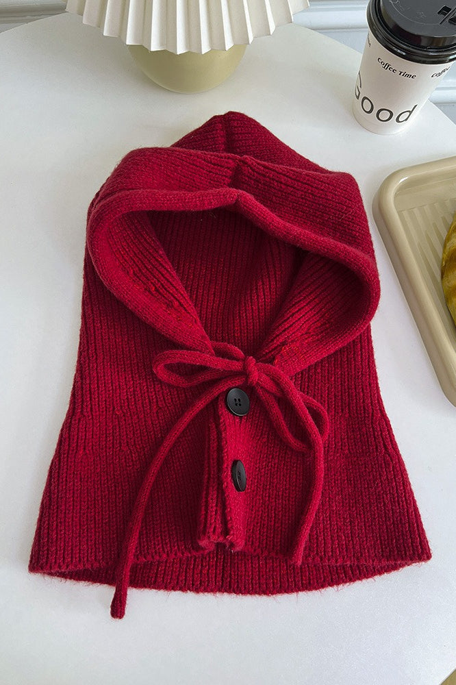 Thermal Knit Face Cover Hooded Scarf Hat