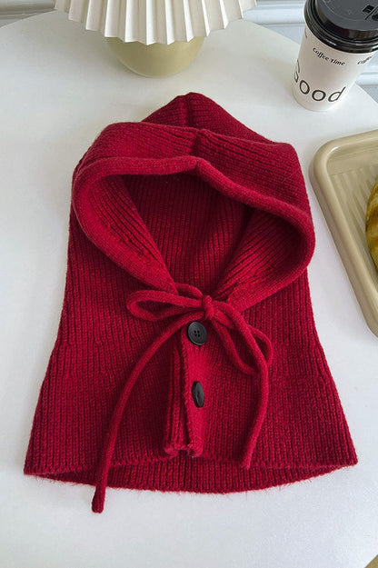 Thermal Knit Face Cover Hooded Scarf Hat