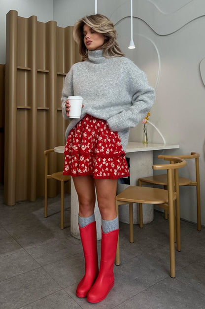 Floral Lace Trim Bodycon Skirt