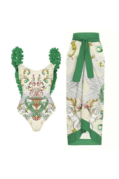 Appliqué Backless Sexy Swimsuit Set