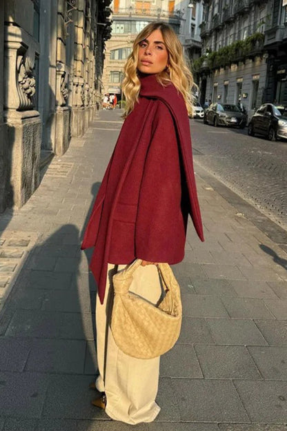 Scarf Collar Single Breasted Wool Coat