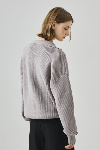 Oversized Lazy V-Neck Long-Sleeve Knit Top