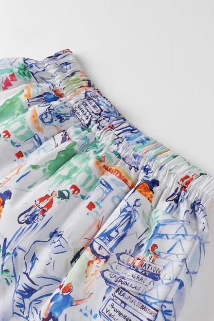 Graffiti Print Cotton Shorts Set