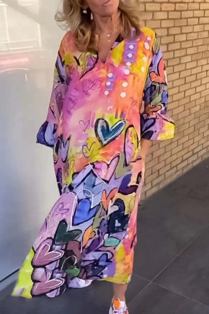 Casual Print Basic V Neck Long Sleeve Dresses