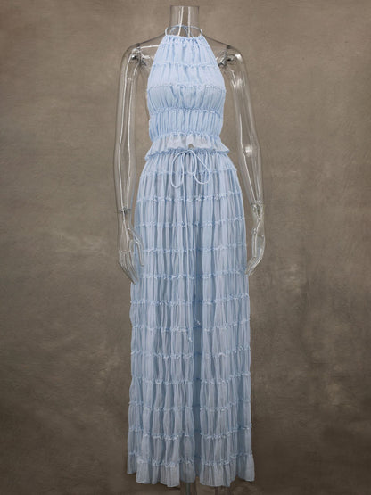 Textured Halter Neck Crop Top And Long Skirt 2 Piece Co-ord Set For Beach 2026