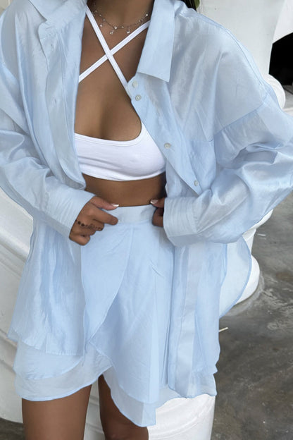 Casual Beach Shirt Cover Skirt Set