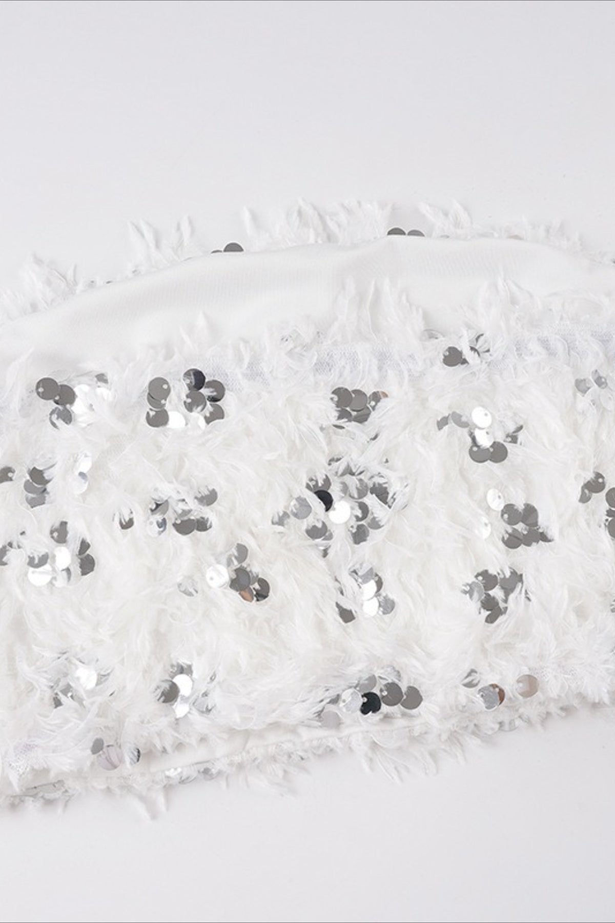 White Sequin Faux Fur Bustier Crop Top