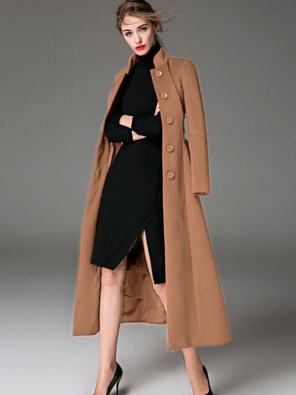 Wool Blend Coat Burgundy Belted Stand Collar Slim Fit Winter Outerwear For Women In Solid Color 2026