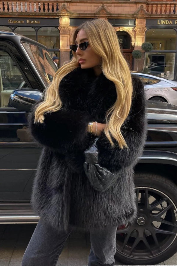 Solid Eco Faux Fur Coat