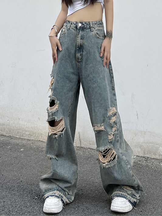 Wash Denim Ripped Jeans