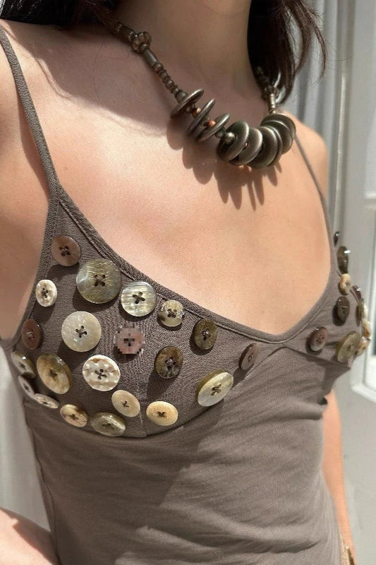 Edgy Corset Button Accent Back Cutout Tank Top