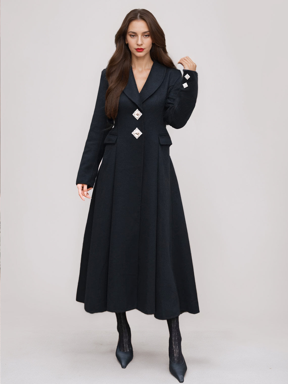 White Wool Cashmere Blend Flared Coat Lapel Double-Faced Winter Outerwear 2026