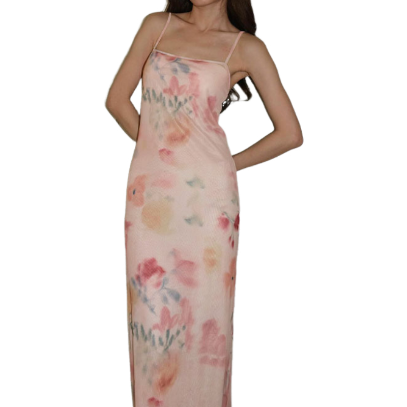 Square neck flower print cami maxi dress