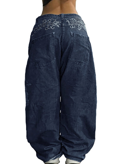 American Retro High Street Wide Legs Boyfriend Jeans
