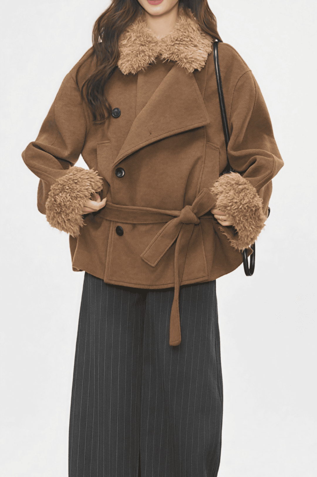 Vintage Fur Collar Fur Cuffs Short Woolen Coat