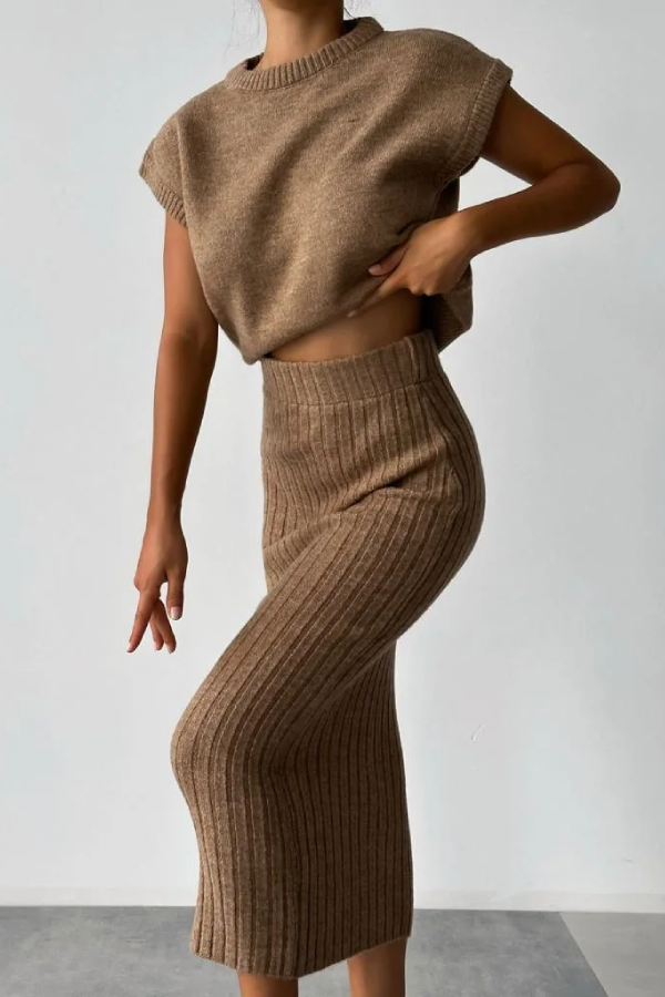 Sleeveless Vest + Knitted Skirt Two-piece Set