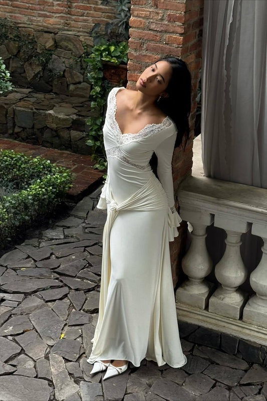 Lace Bodycon Flare Sleeve Maxi Dress