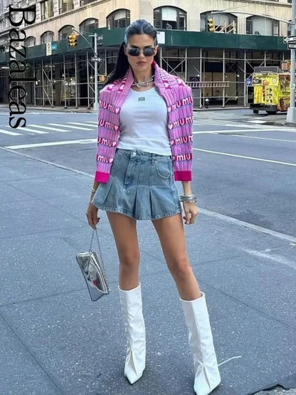 Short Denim Pleated Skirt