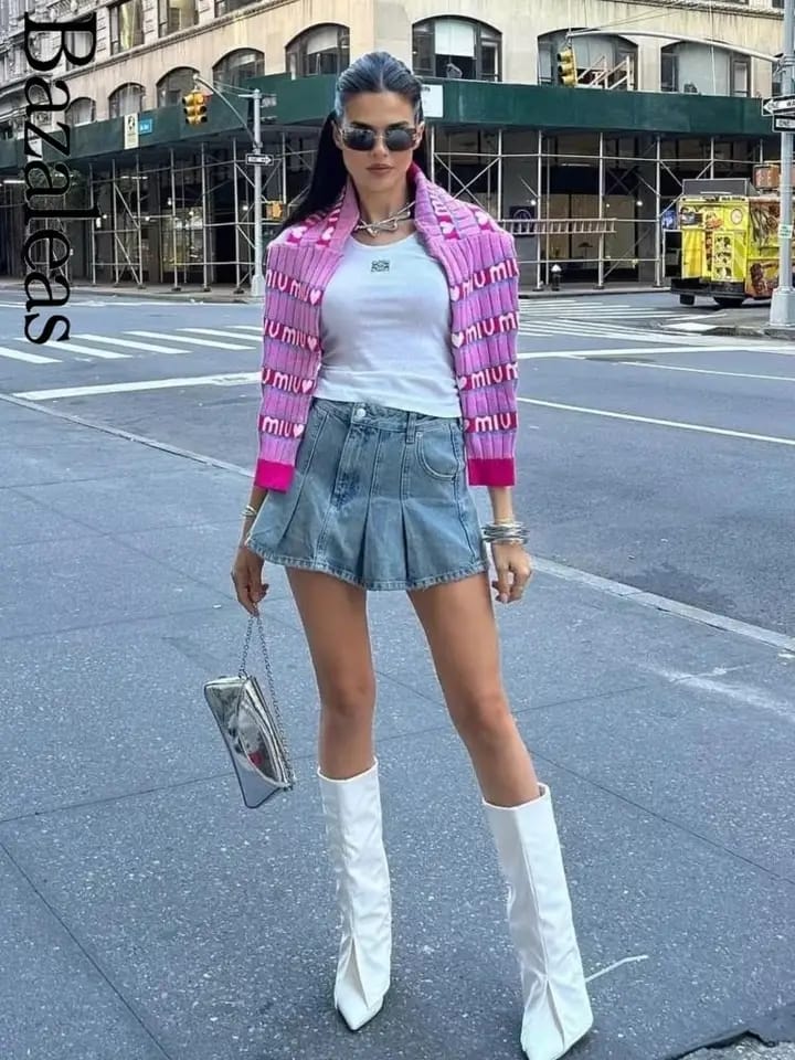 Short Denim Pleated Skirt