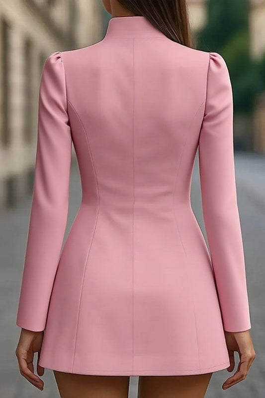 Fashionable Stand Collar Single-Breasted Slim Fit Formal Mini Dress