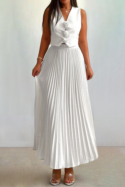 Madeline Rosette Pleated Skirt Set