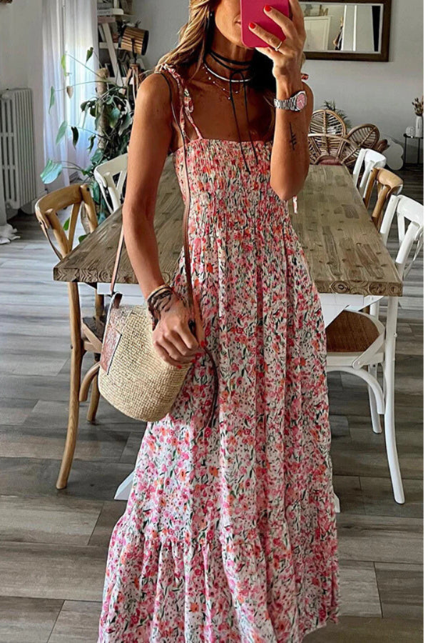 Ready To Vacation Floral Print Smocked Waist Maxi Dress
