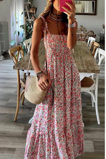 Ready To Vacation Floral Print Smocked Waist Maxi Dress