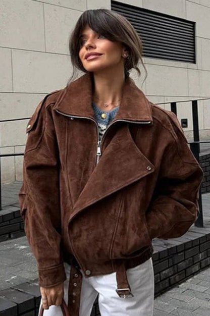 Loose Fit Brown Casual Jacket