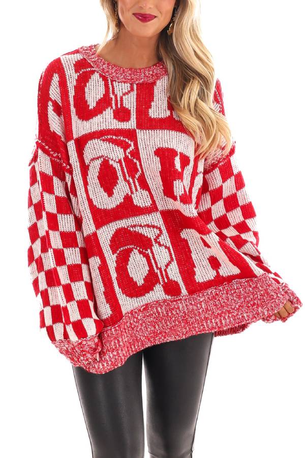 Christmas Letters Round Neck Long Sleeve Loose Knitted Sweater