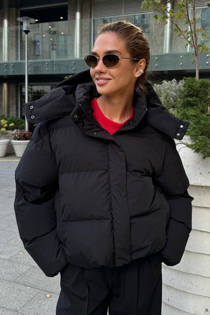 Relaxed Fit Cropped Hooded Puffer Jacket