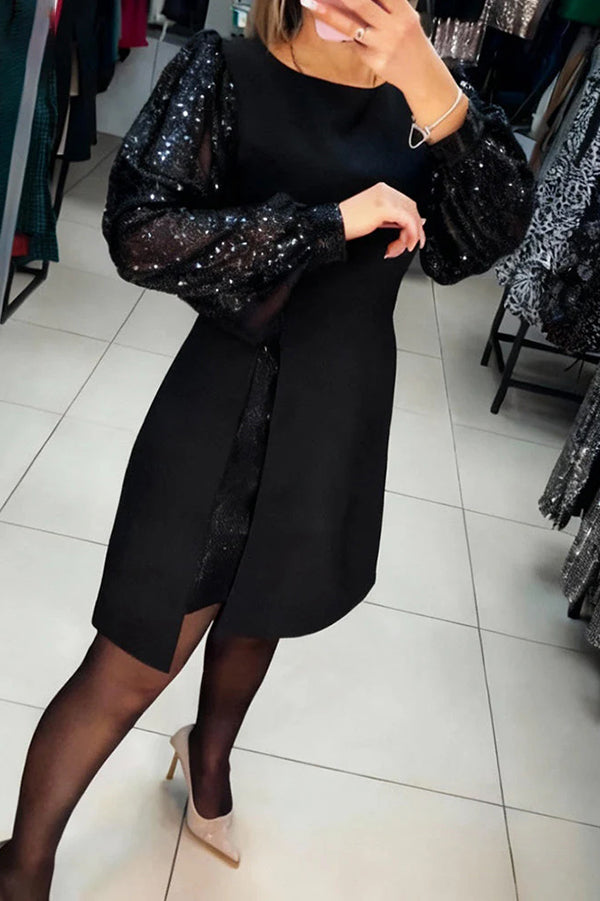 Stylish Sequined Puff Sleeve Elegant Mini Dress