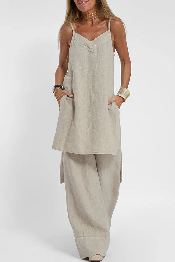 Women Casual Linen Strappy Two Set Suits