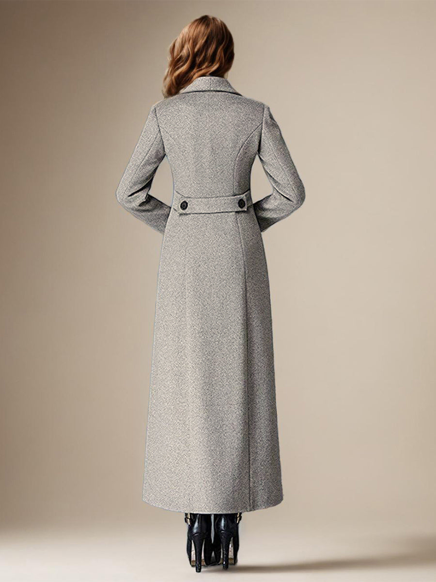 Woolen Coat For Women Turndown Collar Double-breasted Full Length Retro Wrap Coat Winter Outerwear 2026