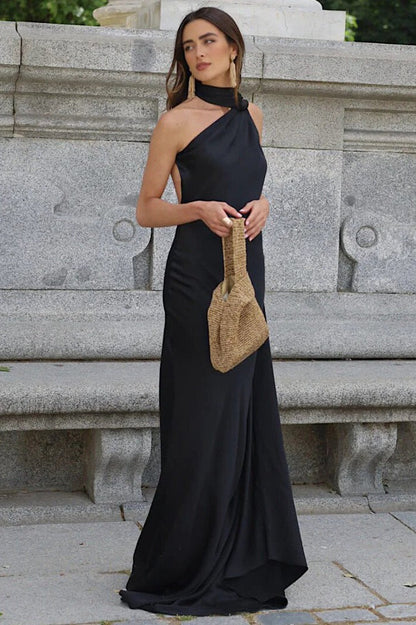 Solid Simple Elegant Tie Strap Sexy Maxi Dress