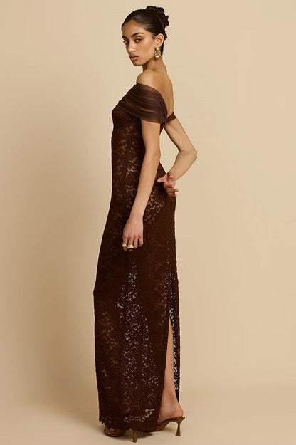 Lace See-Through Off-Shoulder Fishtail Party Dress