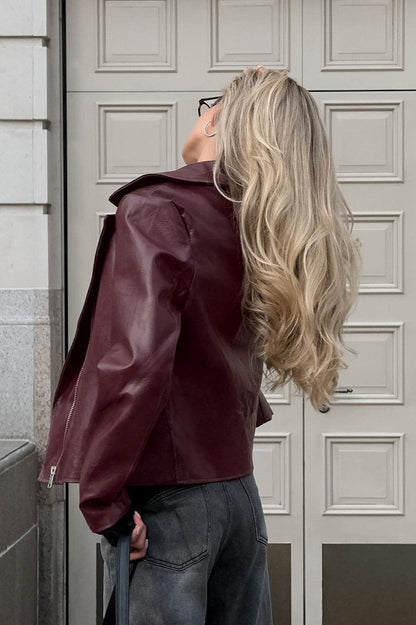 Vintage Red PU Leather Jacket