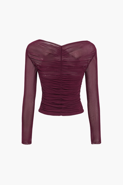 The Michelle — Ruched Mesh Top with Crossover Neckline