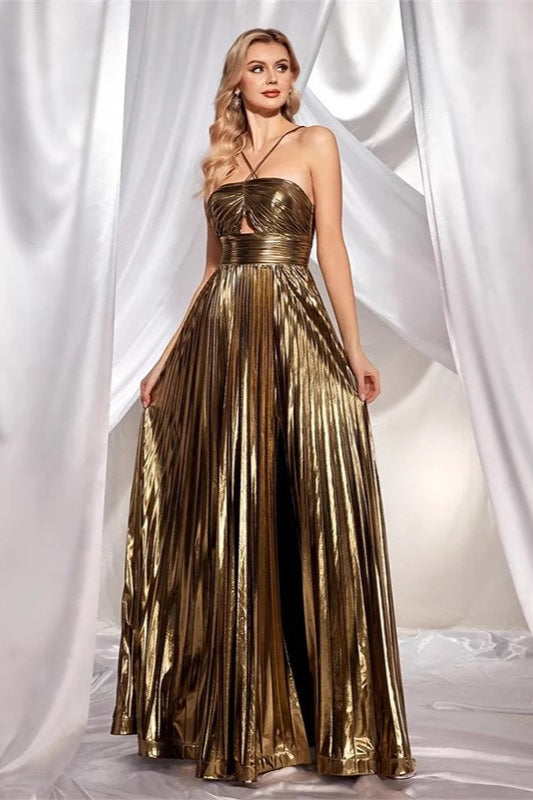 Sleeveless Backless Halter Sexy Slit Formal Dress